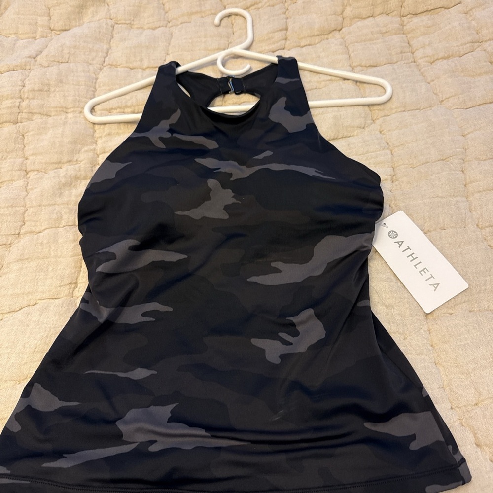 Athleta Black and Gray Camo Tankini Top